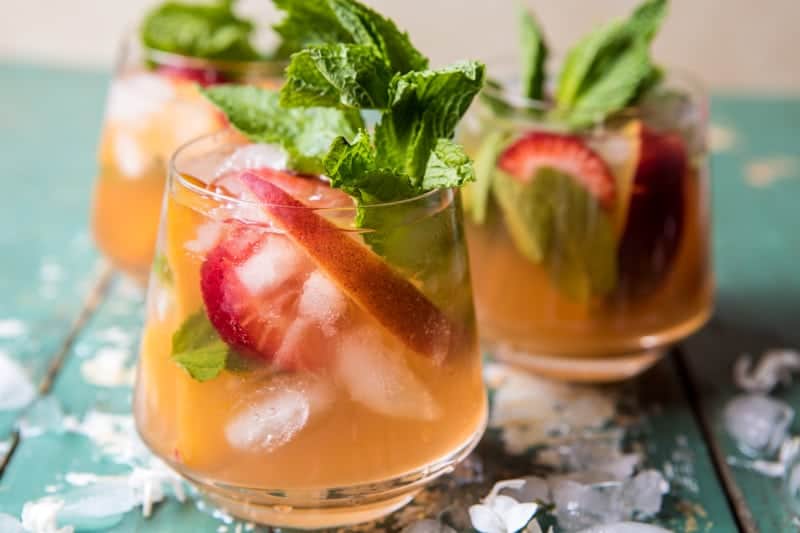 Strawberry Peach Sweet Tea Julep Pitcher | halfbakedharvest.com @hbharvest