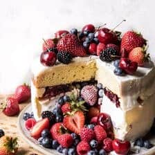 Triple Layer Roasted Berry Piñata Ice Cream Cake | halfbakedharvest.com @hbharvest