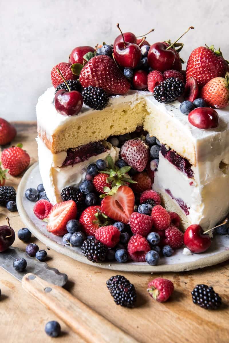 Triple Layer Roasted Berry Pinata Ice Cream Cake | halfbakedharvest.com @hbharvest