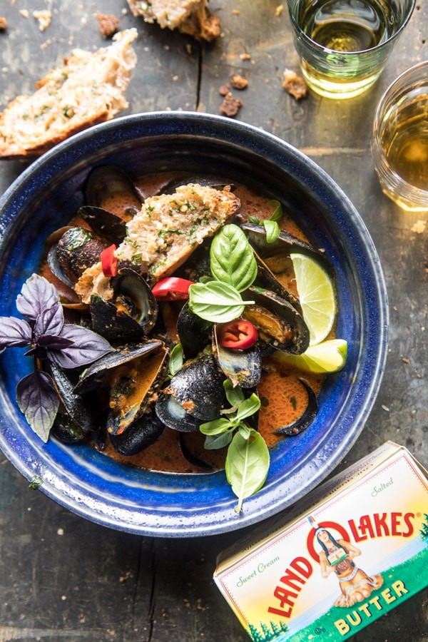 Thai Coconut Butter Mussels with Garlic Lemongrass Toast | halfbakedharvest.com @hbharvest
