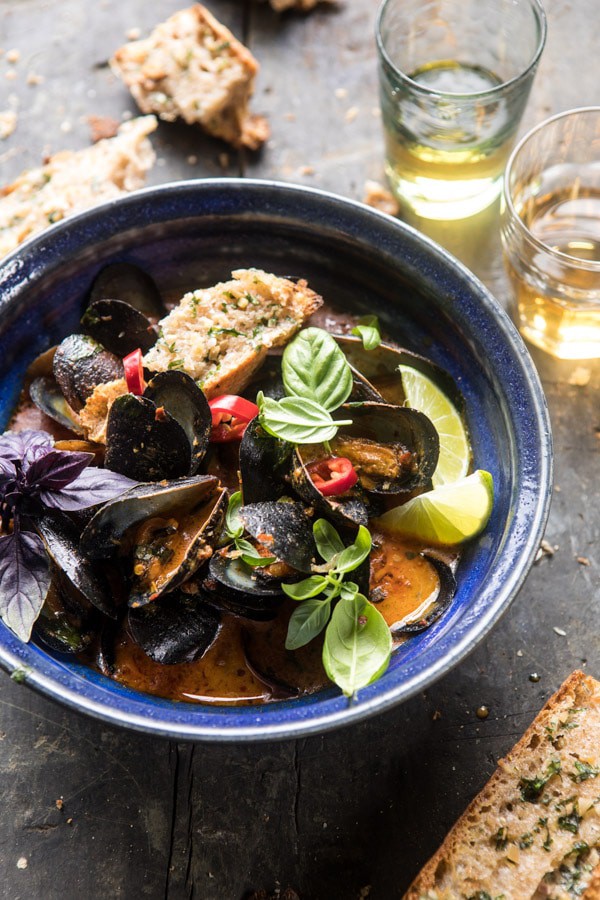 Thai Coconut Butter Mussels with Garlic Lemongrass Toast | halfbakedharvest.com @hbharvest