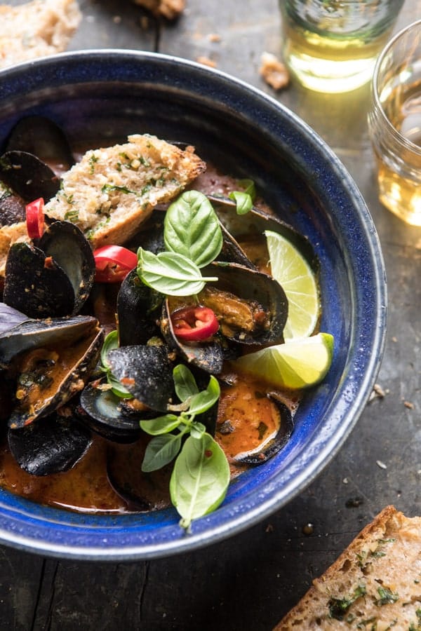Thai Coconut Butter Mussels with Garlic Lemongrass Toast | halfbakedharvest.com @hbharvest