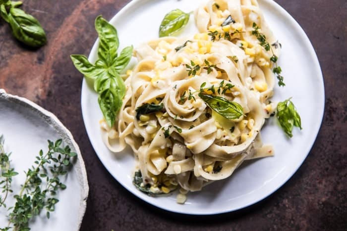 Creamed Corn Pasta with Fried Herbs | halfbakedharvest.com @hbharvest