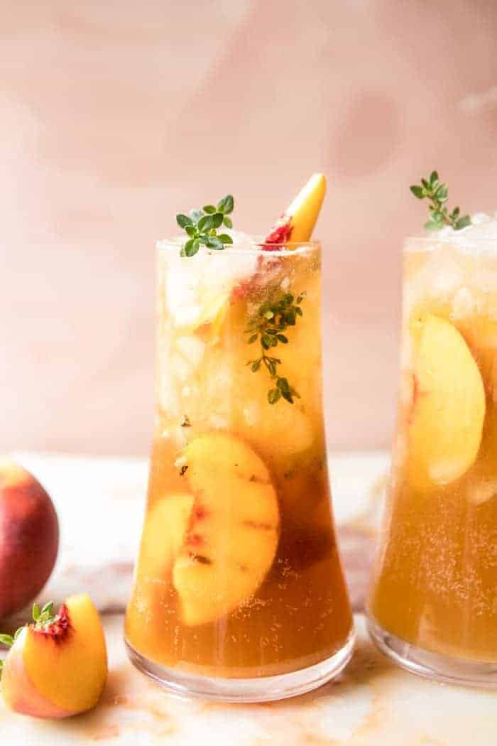 Gingered Peach Bourbon Thyme Smash | halfbakedharvest.com @hbharvest