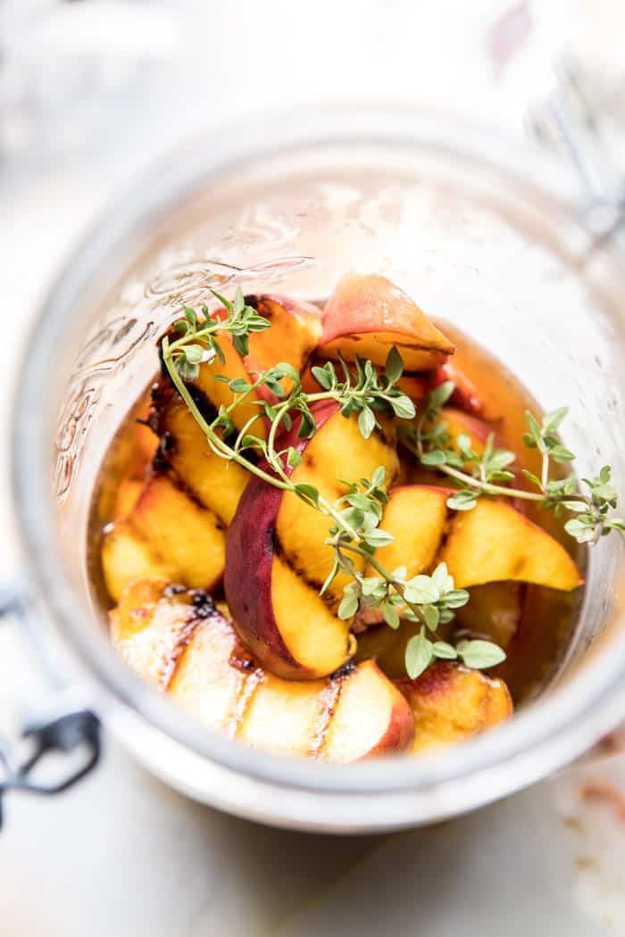 Gingered Peach Bourbon Thyme Smash | halfbakedharvest.com @hbharvest