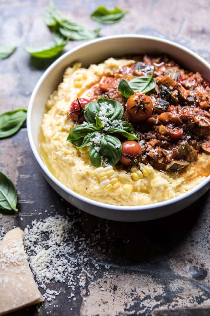 Late Summer Vegetable Bolognese with Creamy Polenta | halfbakedharvest.com @hbharvest