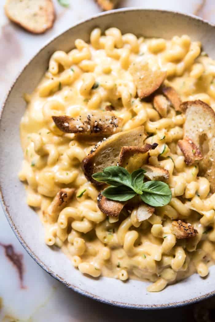Sneaky Zucchini Mac and Cheese with Everything Bagel Chip Crumbs | halfbakedharvest.com @hbharvest