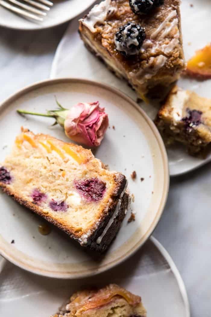 Vanilla Glazed Blackberry Peach Coffee Cake | halfbakedharvest.com @hbharvest