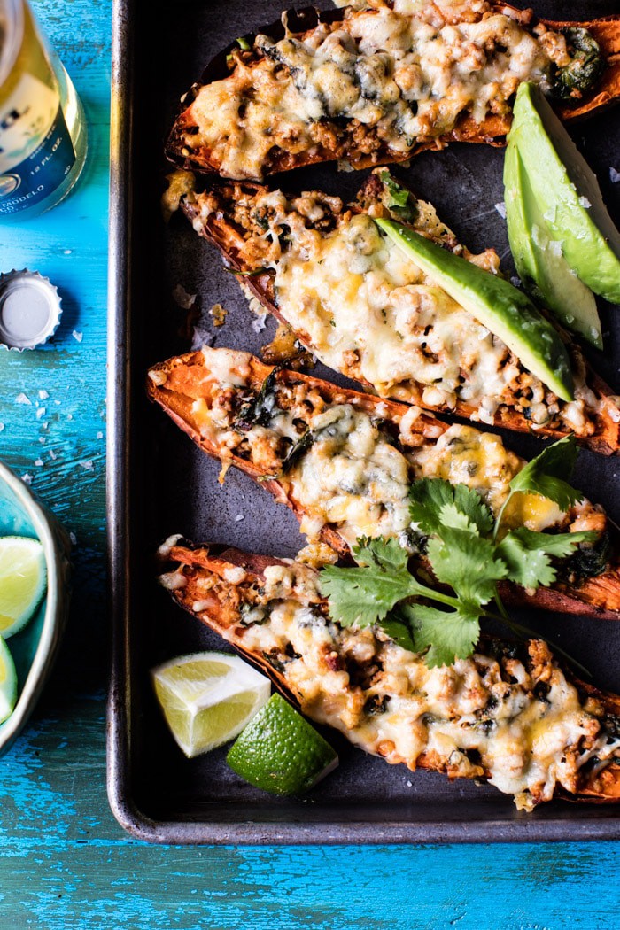 Healthy Chipotle Turkey Sweet Potato Skins | halfbakedharvest.com @hbharvest
