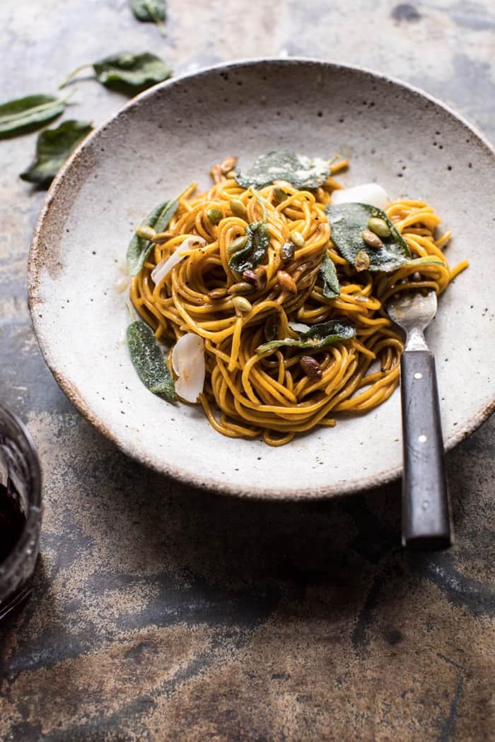 2 Ingredient Pumpkin Pasta with Balsamic Sage Brown Butter Sauce | halfbakedharvest.com @hbharvest