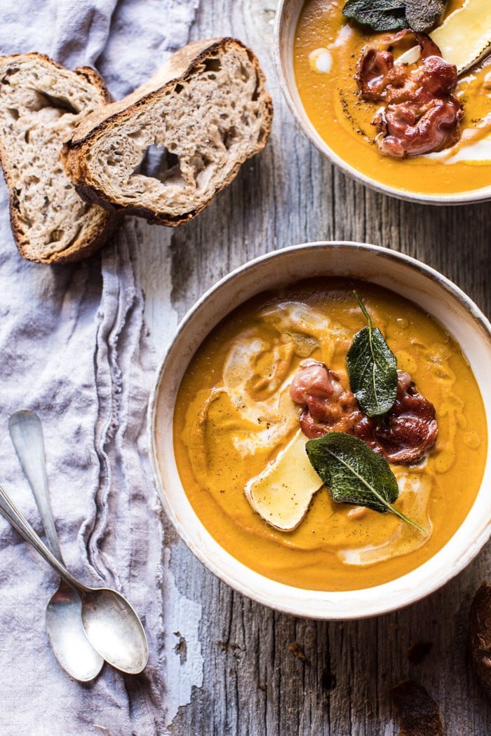 Butternut Squash and Brie Soup with Crispy Pancetta | halfbakedharvest.com @hbharvest