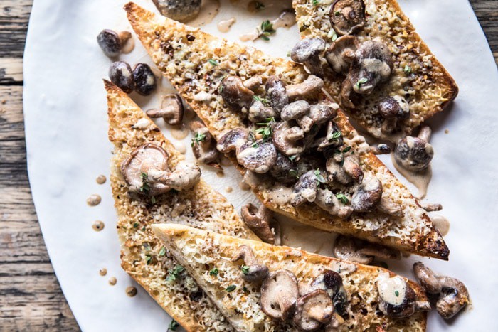Caramelized Garlic Butter Toast with Pan Fried Mushrooms | halfbakedharvest.com @hbharvest