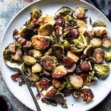 Pan Roasted Brussels Sprouts with Bacon, Dates and Halloumi | halfbakedharvest.com @hbharvest