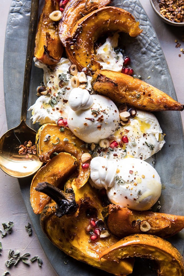 Honey Butter Roasted Acorn with Burrata and Pomegranate | halfbakedharvest.com @hbharvest