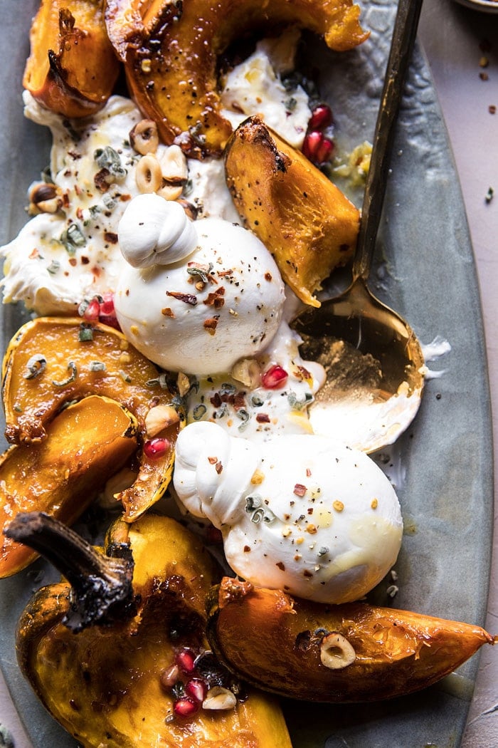 Honey Butter Roasted Acorn with Burrata and Pomegranate | halfbakedharvest.com @hbharvest
