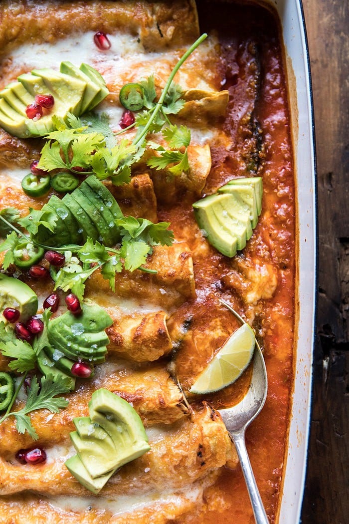 Spicy Poblano, Black Bean, and Quinoa Enchiladas | halfbakedharvest.com @hbharvest
