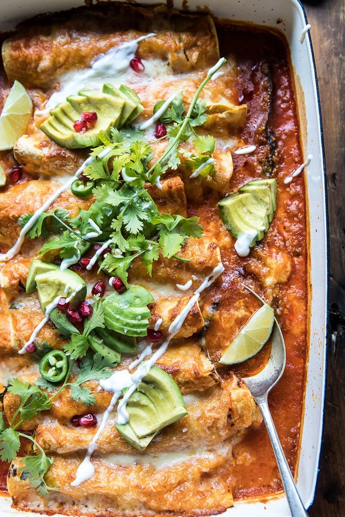 Spicy Poblano, Black Bean, and Quinoa Enchiladas | halfbakedharvest.com @hbharvest