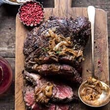 Roasted Beef Tenderloin with French Onion Au Jus | halfbakedharvest.com @hbharvest