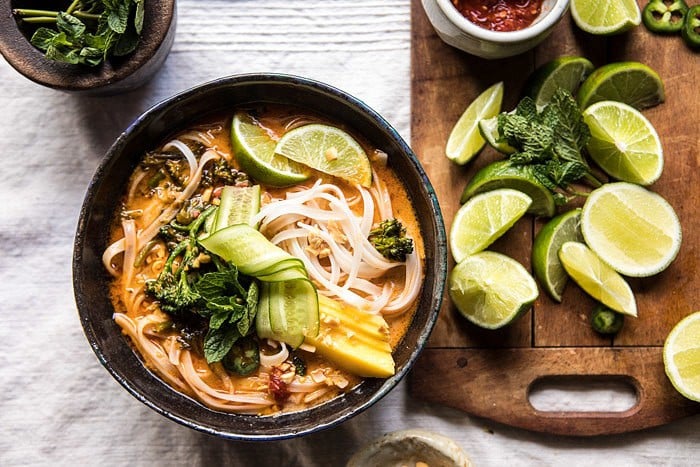 20 Minute Peanut Noodle Soup with Lime Mango | halfbakedharvest.com @hbharvest
