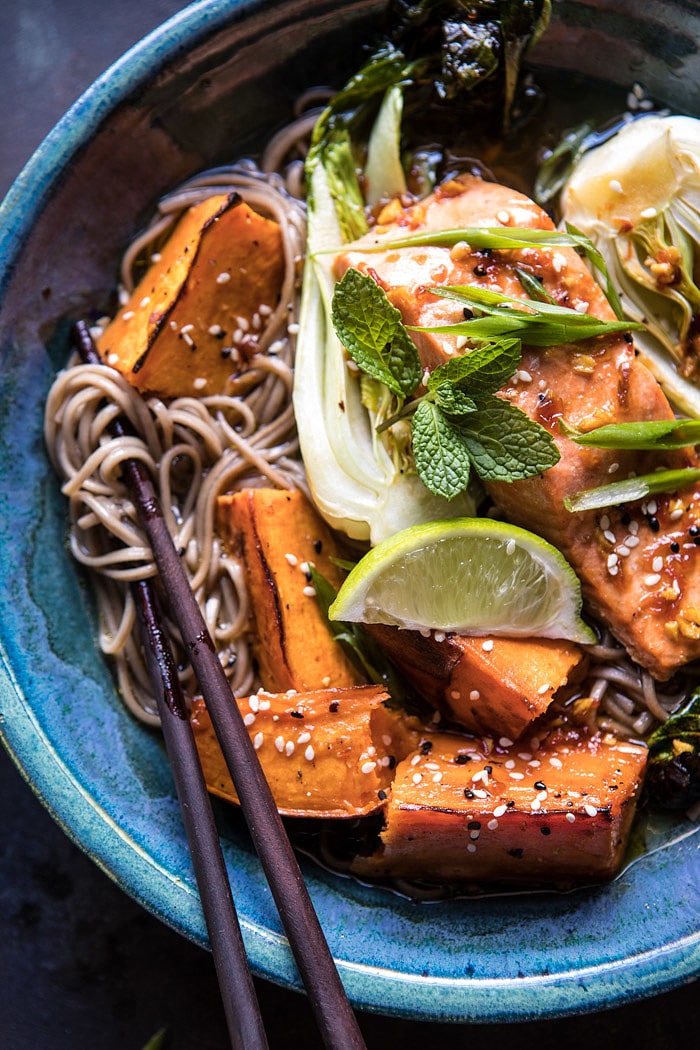Roasted Sweet Potato and Salmon Soba Noodle Bowl | halfbakedharvest.com @hbharvest