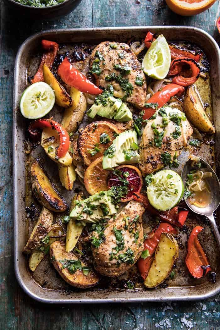 Sheet Pan Cuban Chicken With Citrus Avocado Salsa | halfbakedharvest.com #sheetpan #cuban #chicken #recipes #easy