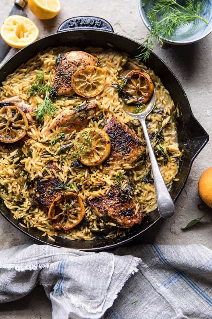 One Skillet Lemon Butter Chicken and Orzo | halfbakedharvest.com #chicken #recipes #easy #skillet