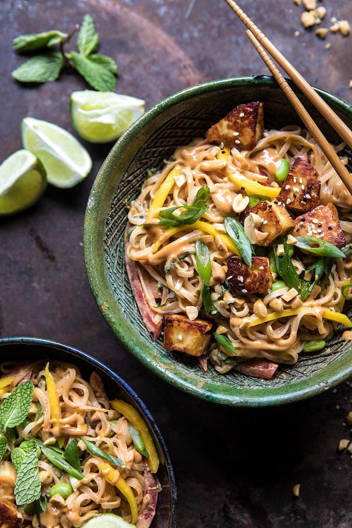 Better Than Takeout 20 Minute Peanut Noodles with Sesame Halloumi | halfbakedharvest.com #quick #easy #noodles #Thai #recipes