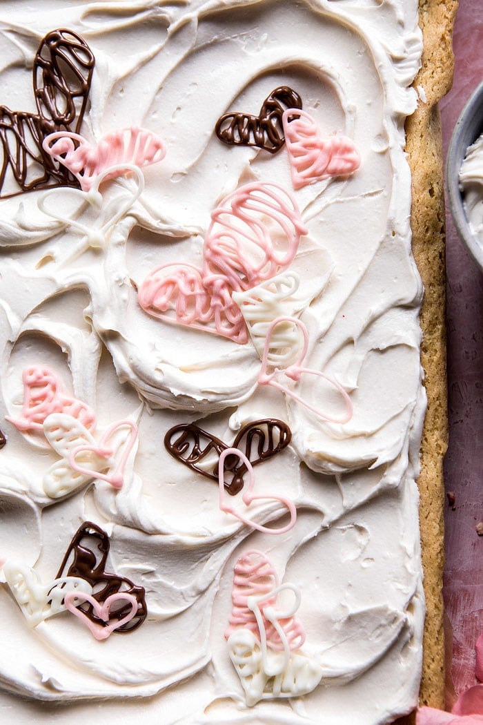 Browned Butter Sugar Cookie Bars with White Chocolate Frosting | halfbakedharvest.com #valentinesday #cookies #recipe #easy