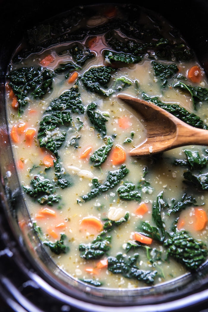 Crockpot Tuscan White Bean and Lemon Soup | halfbakedharvest.com #soup #slowcooker #crockpot #easy