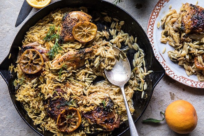 One Skillet Lemon Butter Chicken and Orzo | halfbakedharvest.com #chicken #recipes #easy #skillet