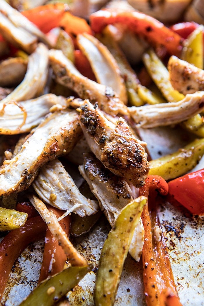 Roasted Greek Chicken and Farro Salad with Oven Fries #healthy #salad #Greek #chicken #easy