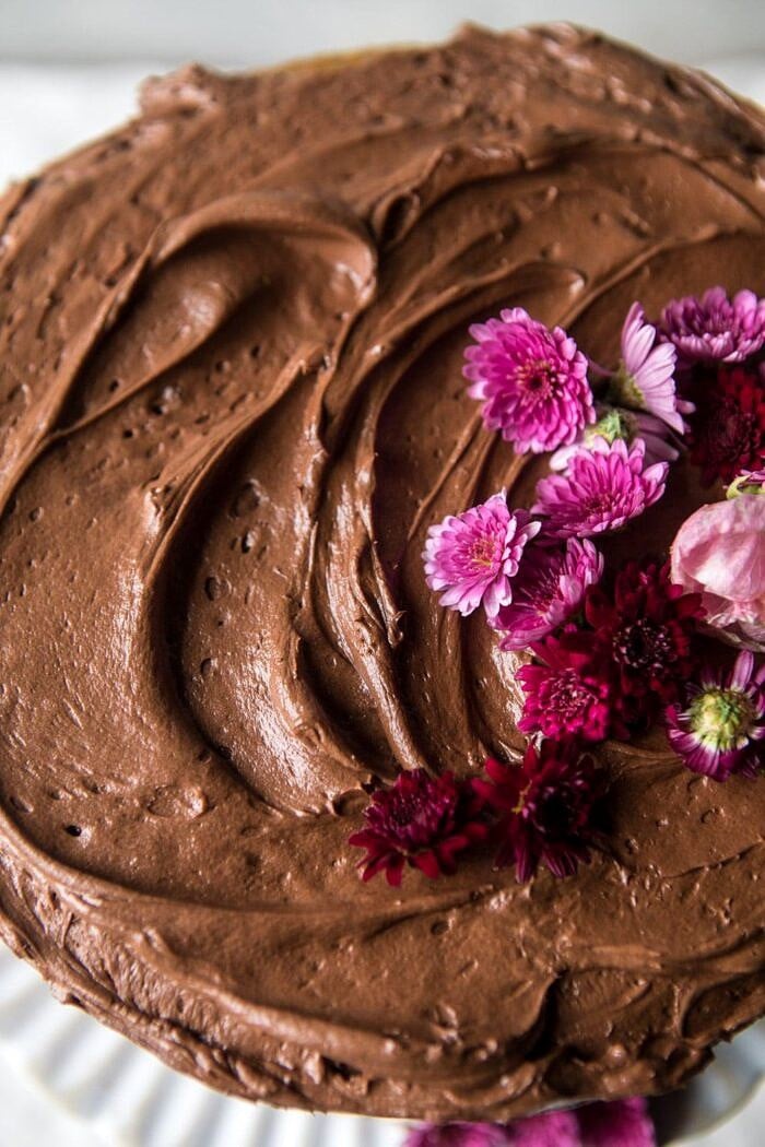 Coconut Banana Cake with Chocolate Frosting | halfbakedharvest.com #Easter #cake #chocolate #spring