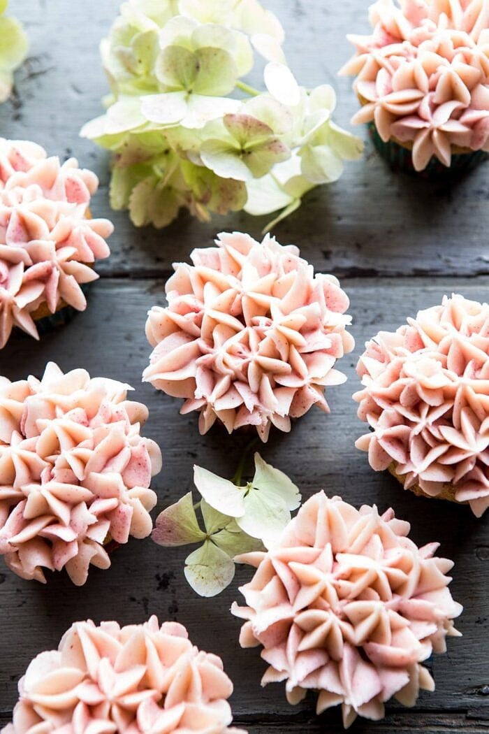 Hydrangea Flower Carrot Cake Cupcakes | halfbakedharvest.com #cupcakes #spring #easter