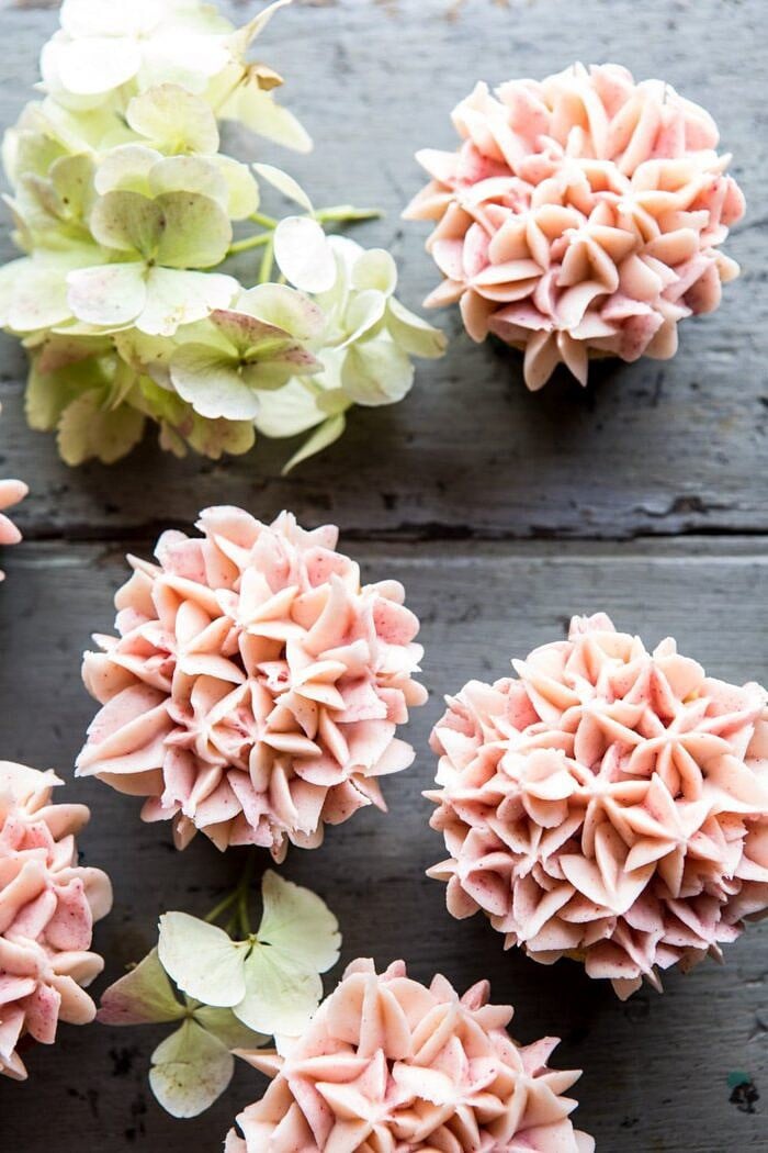 Hydrangea Flower Carrot Cake Cupcakes | halfbakedharvest.com #cupcakes #spring #easter