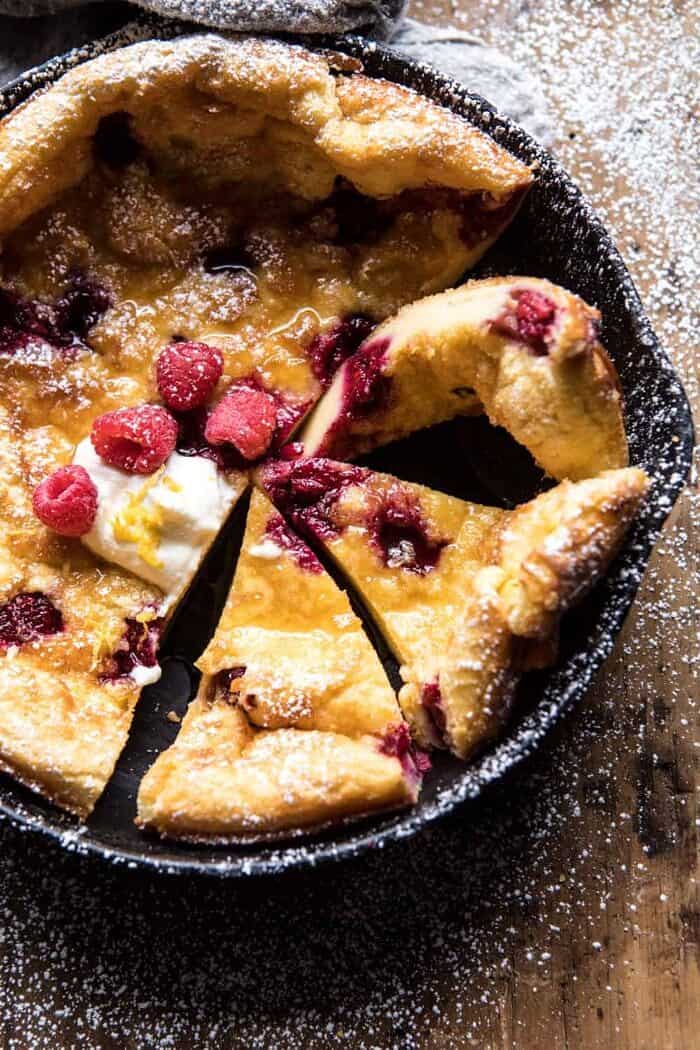 Raspberry Lemon Ricotta Dutch Baby | halfbakedharvest.com #brunch #breakfast #easter #summer #recipes