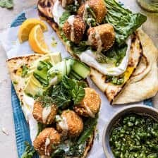 Sesame Falafel with Ginger Tahini and Jalapeño Sauce | halfbakedharvest.com #greek #healthy #recipes