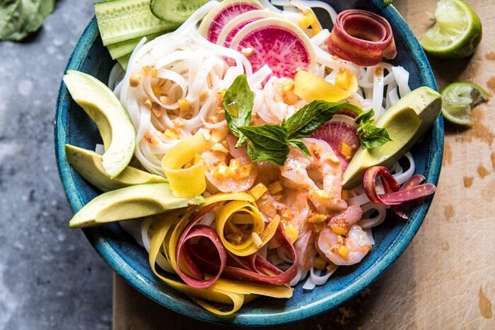 Vietnamese Shrimp Spring Roll Bowl With Sweet Chili Mango Sauce | halfbakedharvest.com #spring #summer #recipes #healthy #shrimp