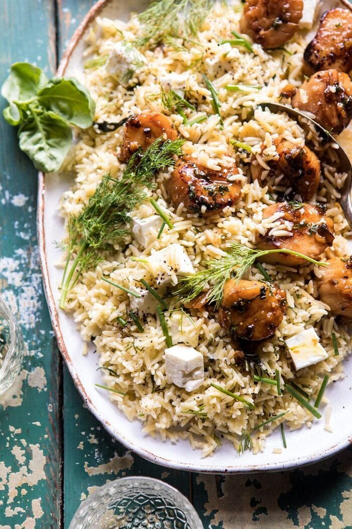 20 Minute Honey Garlic Butter Scallops and Orzo | halfbakedharvest.com #quick #easy #spring #recipes