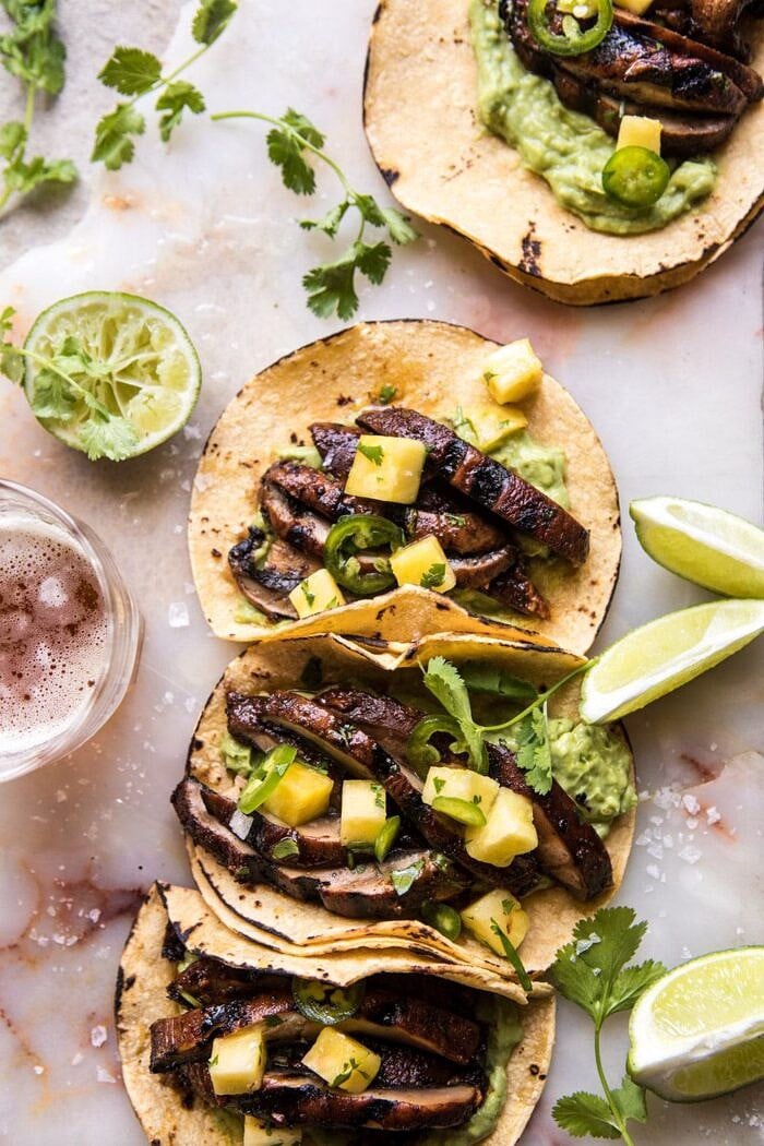Asada Mushroom Tacos with Lime Smashed Avocado | halfbakedharvest.com #tacos #healthy #dinner #mexican