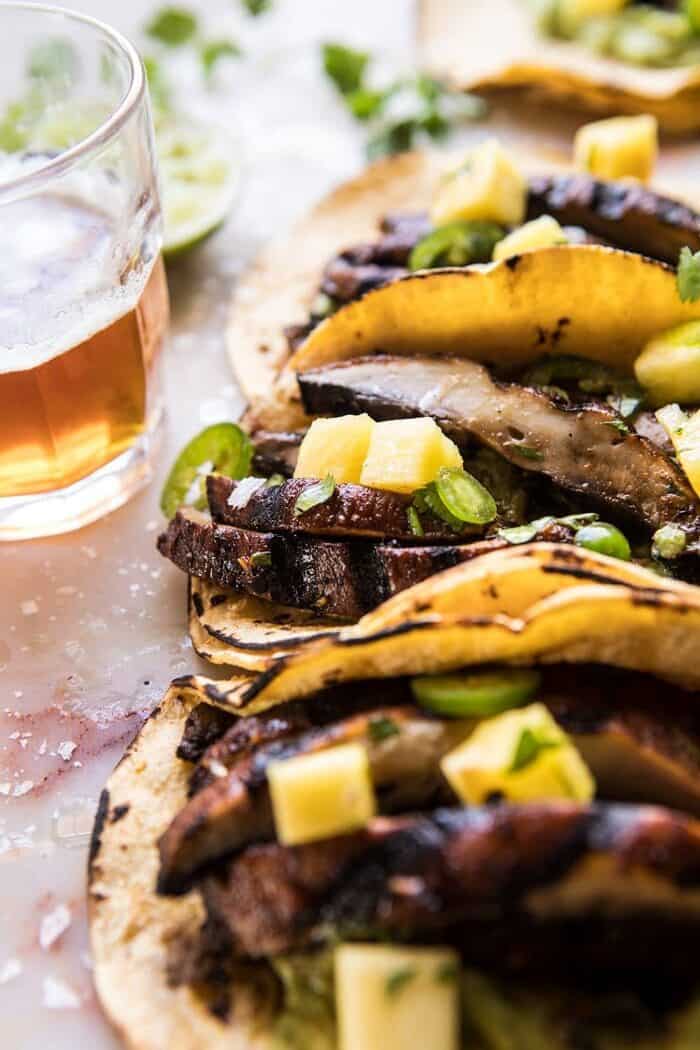 Asada Mushroom Tacos with Lime Smashed Avocado | halfbakedharvest.com #tacos #healthy #dinner #mexican