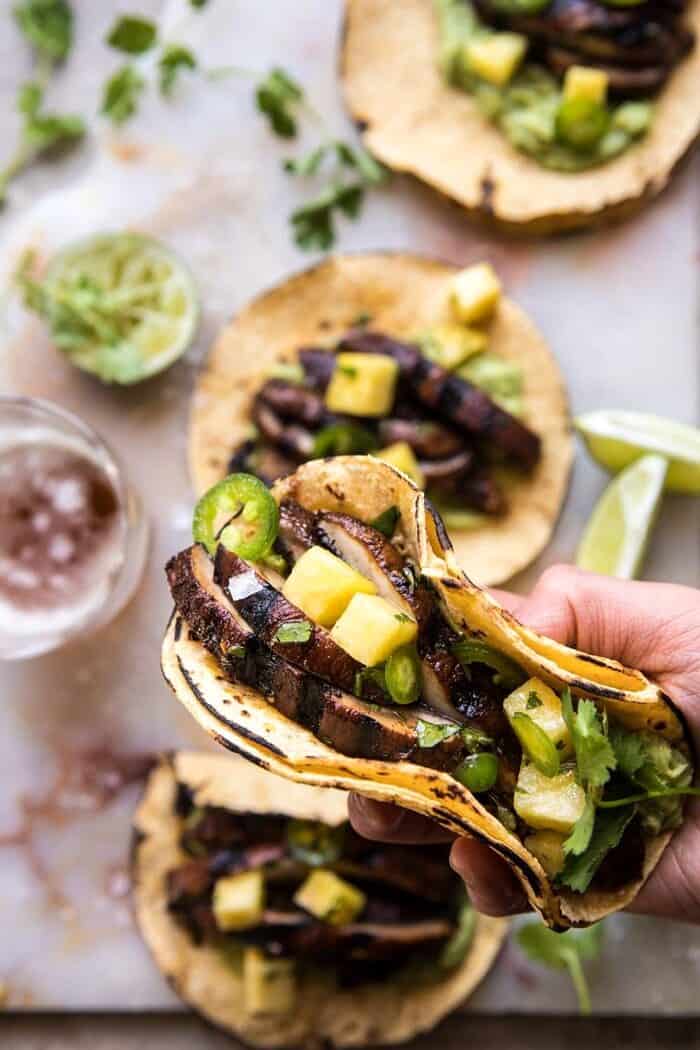 Asada Mushroom Tacos with Lime Smashed Avocado | halfbakedharvest.com #tacos #healthy #dinner #mexican