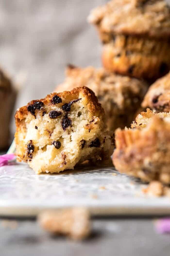 Better Than the Bakery Chocolate Chip Coffee Cake Muffins | halfbakedharvest.com #breakfast #brunch #chocolate