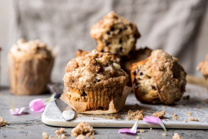 Better Than the Bakery Chocolate Chip Coffee Cake Muffins | halfbakedharvest.com #breakfast #brunch #chocolate