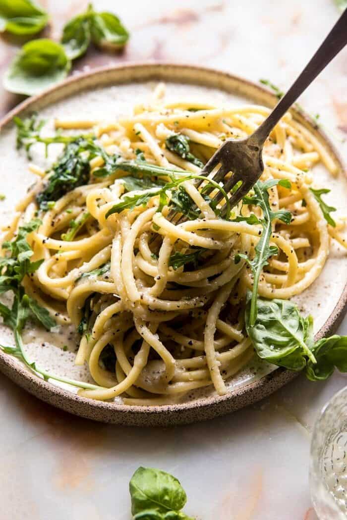 Cacio e Pepe with Arugula and Lemon | halfbakedharvest.com #pasta #easy #recipes