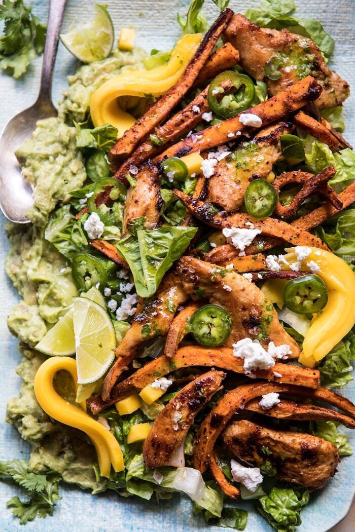 Chipotle Lime Chicken and Sweet Potato Salad with Jalapeno Vinaigrette | halfbakedharvest.com #mexcian #salad #healthy #chicken