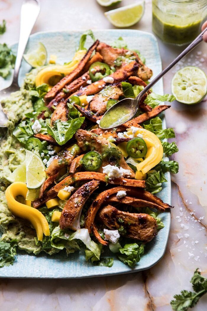 Chipotle Lime Chicken and Sweet Potato Salad with Jalapeno Vinaigrette | halfbakedharvest.com #mexcian #salad #healthy #chicken