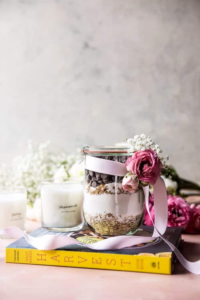 Mother's Day Oatmeal Chocolate Chip Cookie Cookbook Gift Basket | halfbakedharvest.com #mothersday #crafts