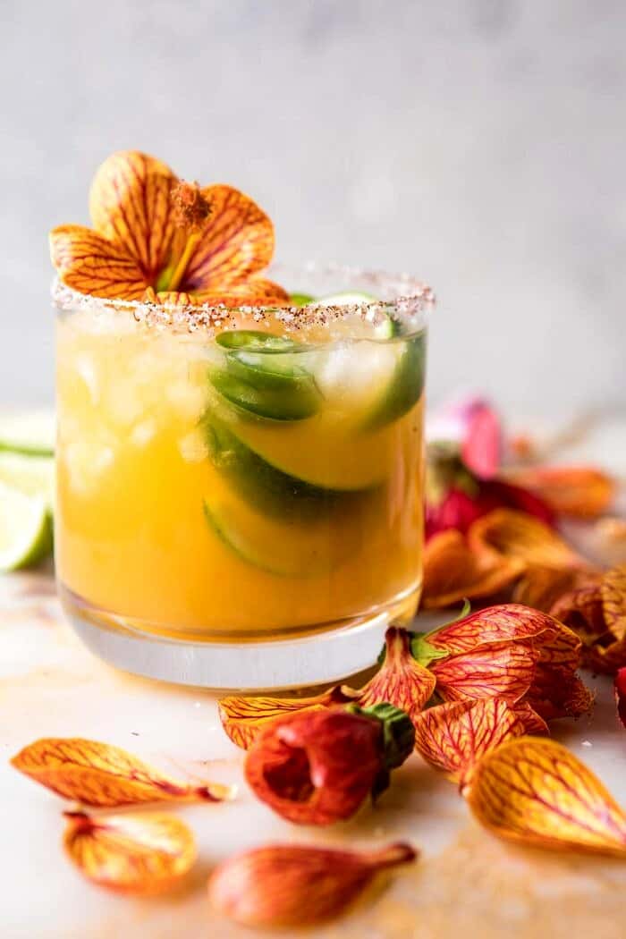 Spicy Gingered Mango Margarita | halfbakedharvest.com #cincodemayo #drinks #mexican