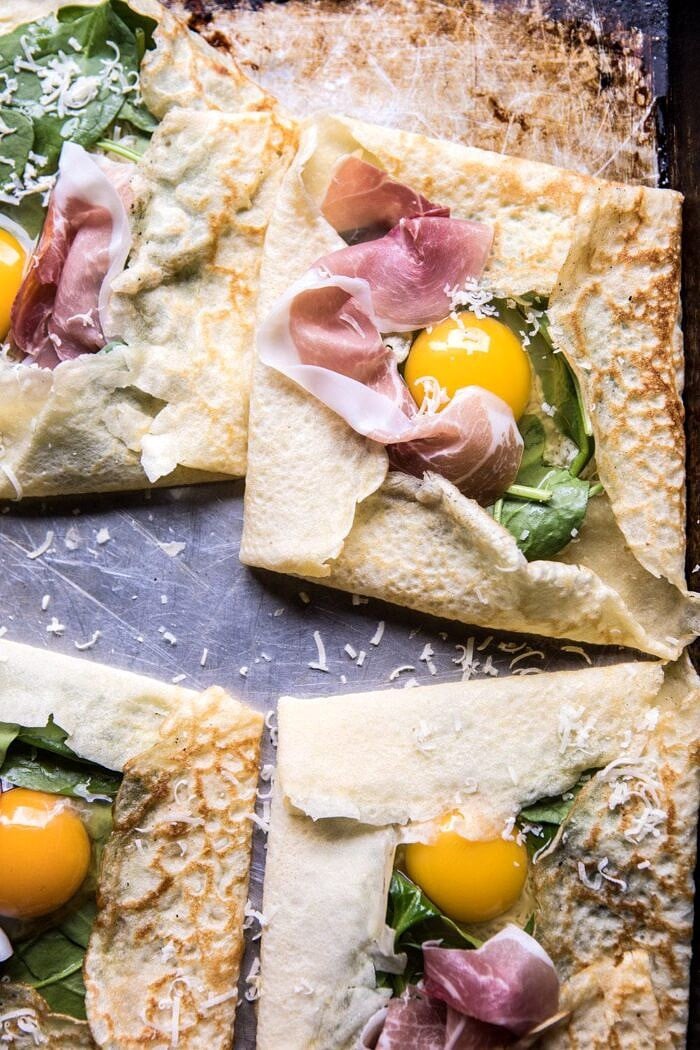 unbaked photo of Baked Egg Crepes with Spring Herbs and Avocado