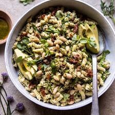 Sun Dried Tomato, White Bean, and Goat Cheese Pasta Salad | halfbakedharvest.com #quick #healthy #easyrecipes #salad